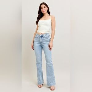 Judy Blue HR Tummy Control Vintage Light Wash Split Hem Slim Bootcut Jeans NEW